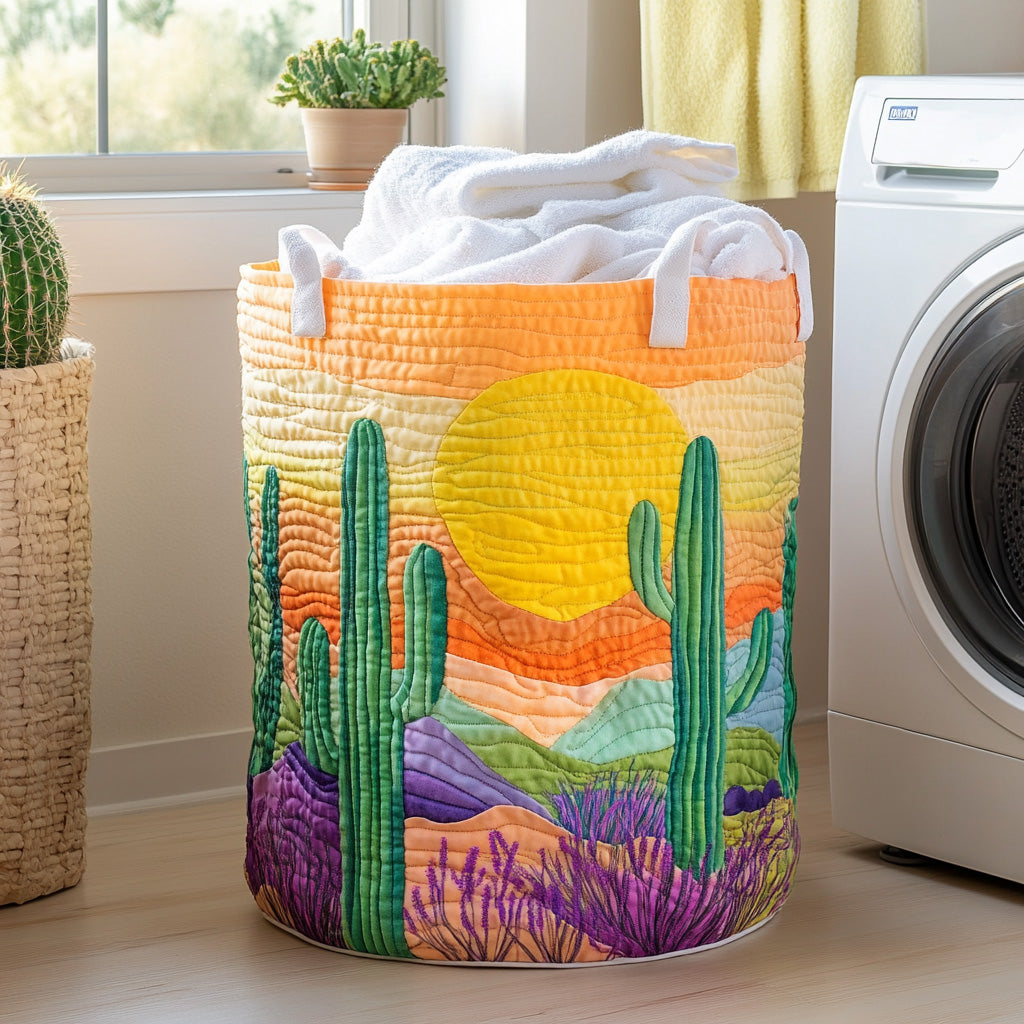 Cactus Dawn Quilted Laundry Basket Merch For Family Time