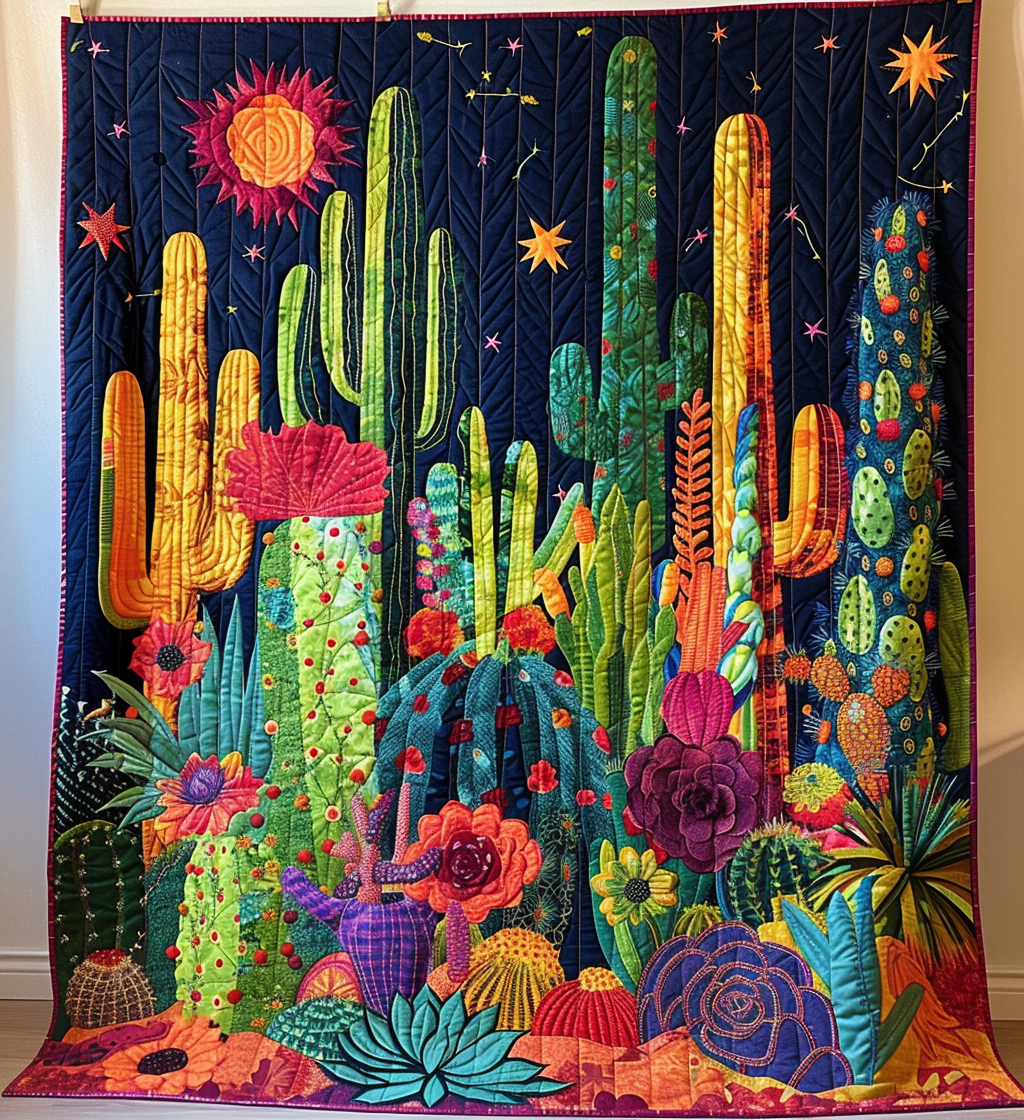Cactus Delight Quilted Blanket Gift For Cactus Lover