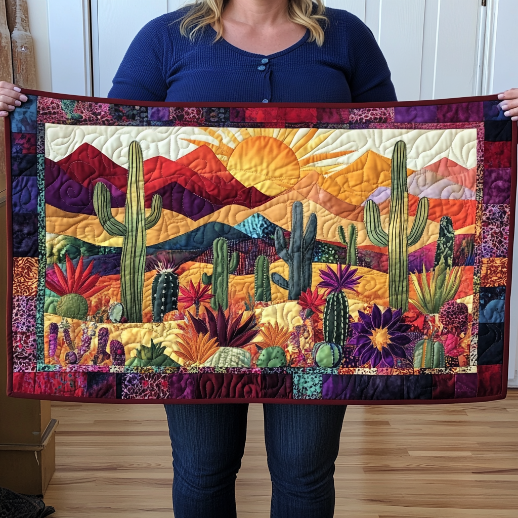 Cactus Delight Quilted Table Runner Kitchen Table Decor Cactus Gifts For Ladies