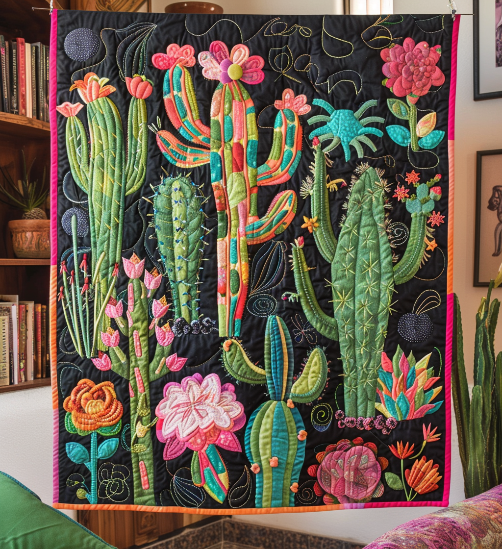 Cactus Desert Blossom Quilted Blanket Cute Christmas Blankets