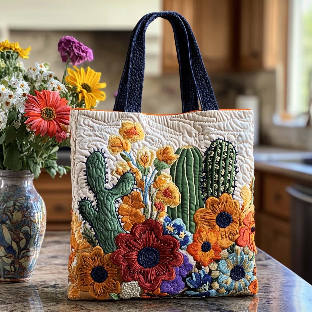 Cactus Desert Dream Quilted Tote Bag Christmas Cactus Gift