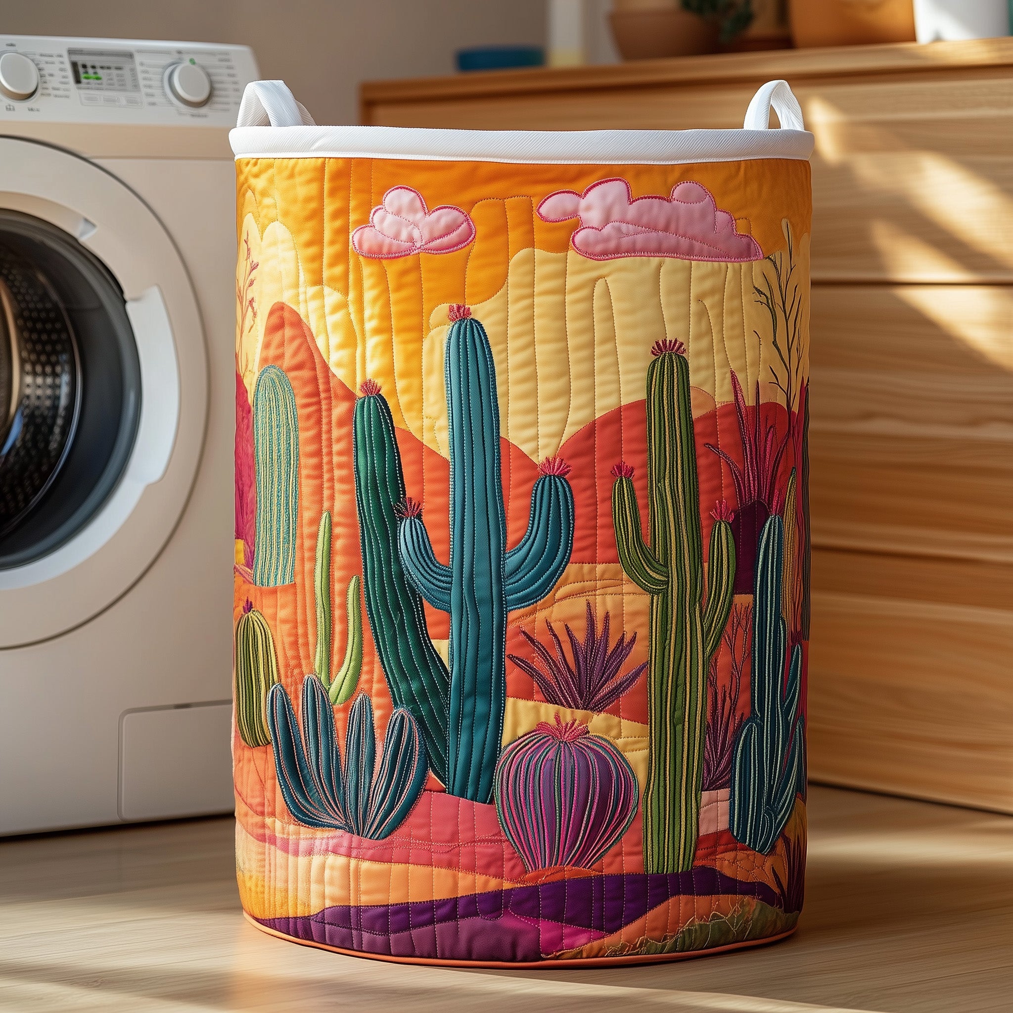 Cactus Desert Quilted Laundry Basket Christmas Gifts For Flower Lovers