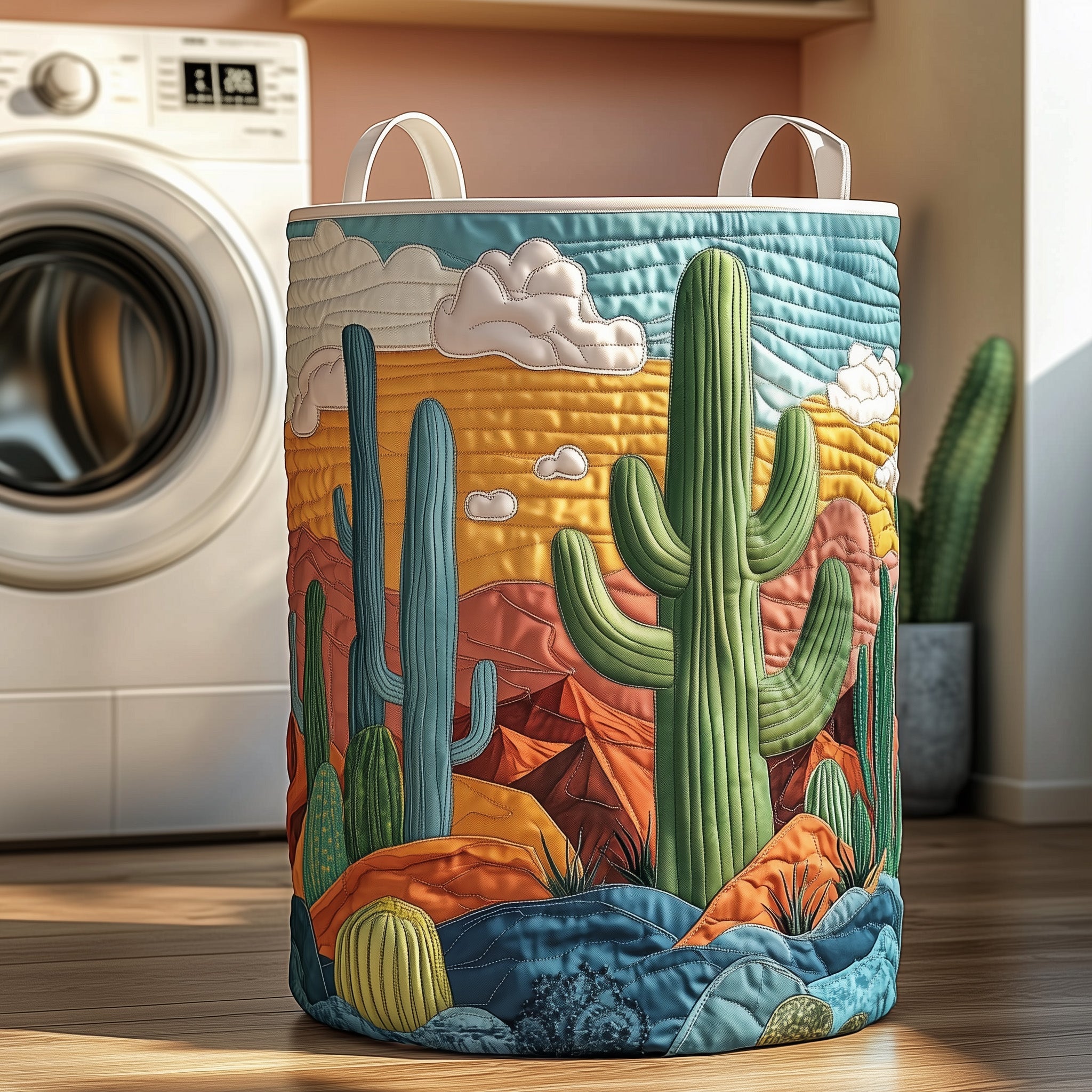 Cactus Desert Quilted Laundry Basket Summer Merch Vibes