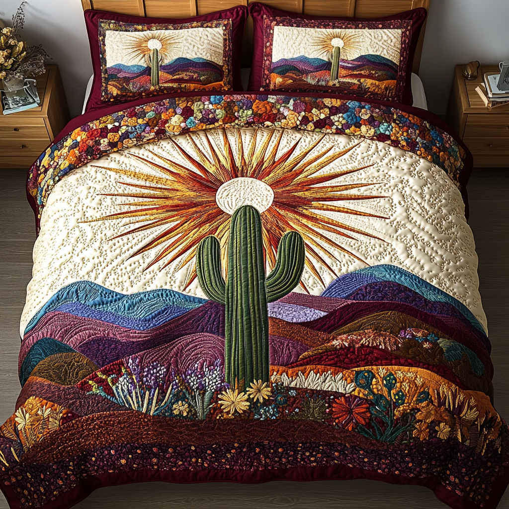 Cactus Dream Quilted Bedding Set Christmas Bed Sheets Cute Cactus Gifts