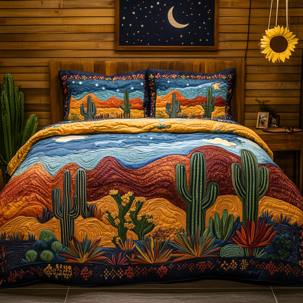 Cactus Dream Quilted Bedding Set Xmas Holiday Duvet Cover Set Cactus Themed Gifts