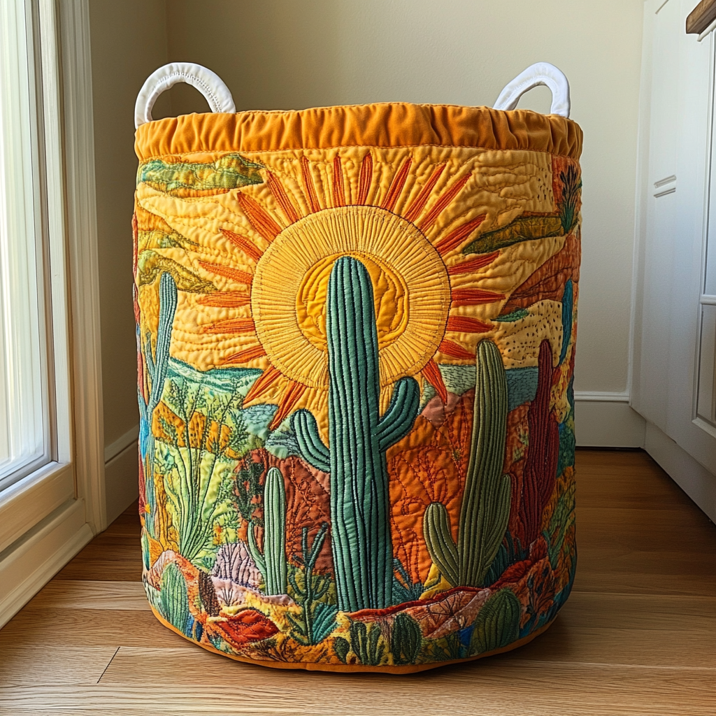 Cactus Dream Quilted Laundry Basket Ideal Gift For Mom