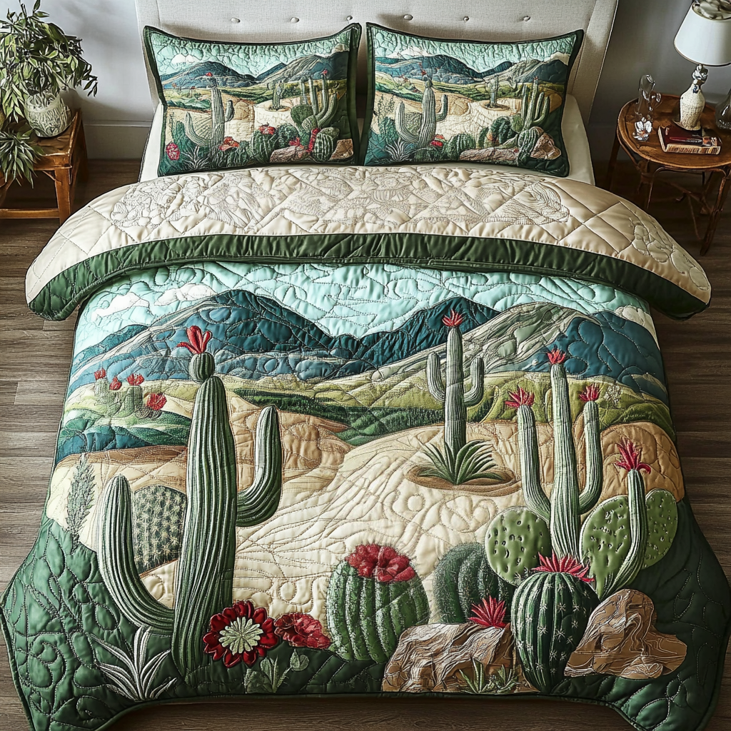 Cactus Dreams Quilted Bedding Set Stylish Bed Sheet Set for Modern Home
