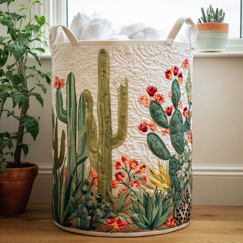 Cactus Dreams Quilted Laundry Basket Christmas Merch Gift