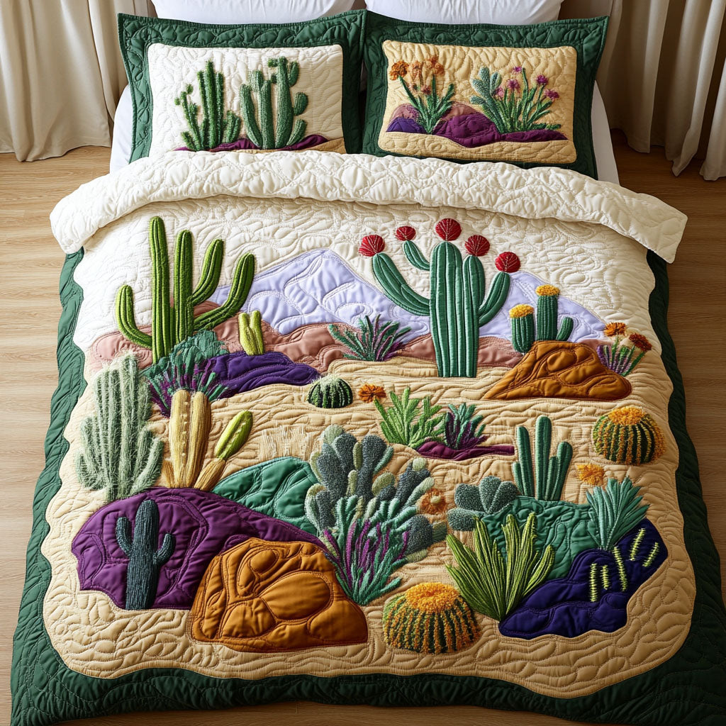 Cactus Dreamscape Quilted Bedding Set King Size Duvet Cover Father's Day Presents From Daughter