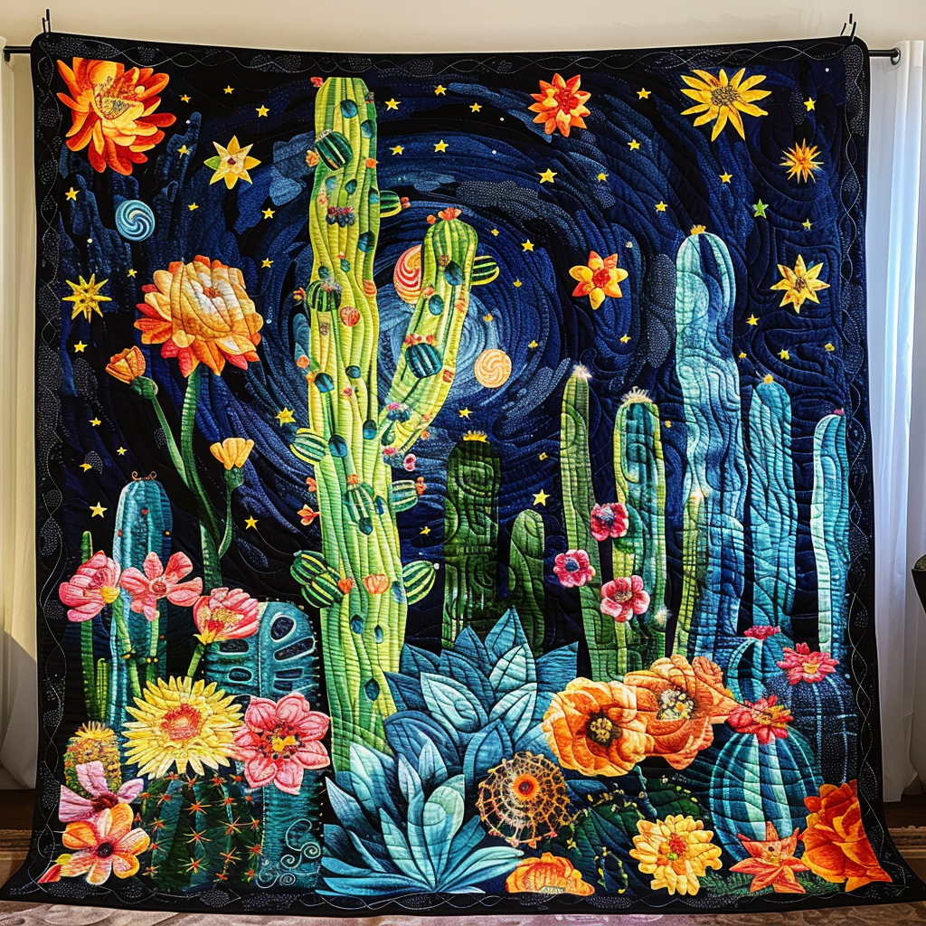 Cactus Dreamscape Quilted Blanket Cute Christmas Blankets
