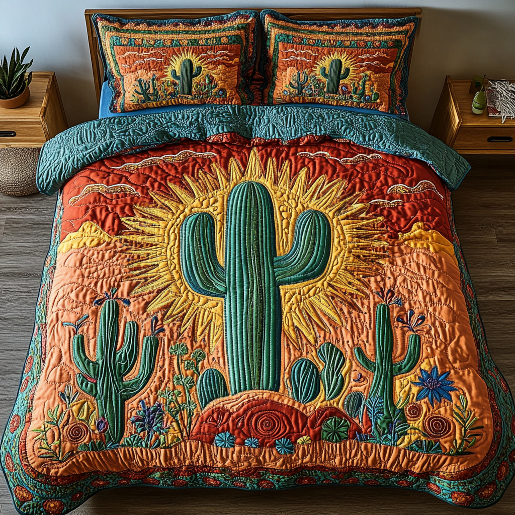 Cactus Escape Quilted Bedding Set Bedroom Decorations Cactus Inspired Gifts