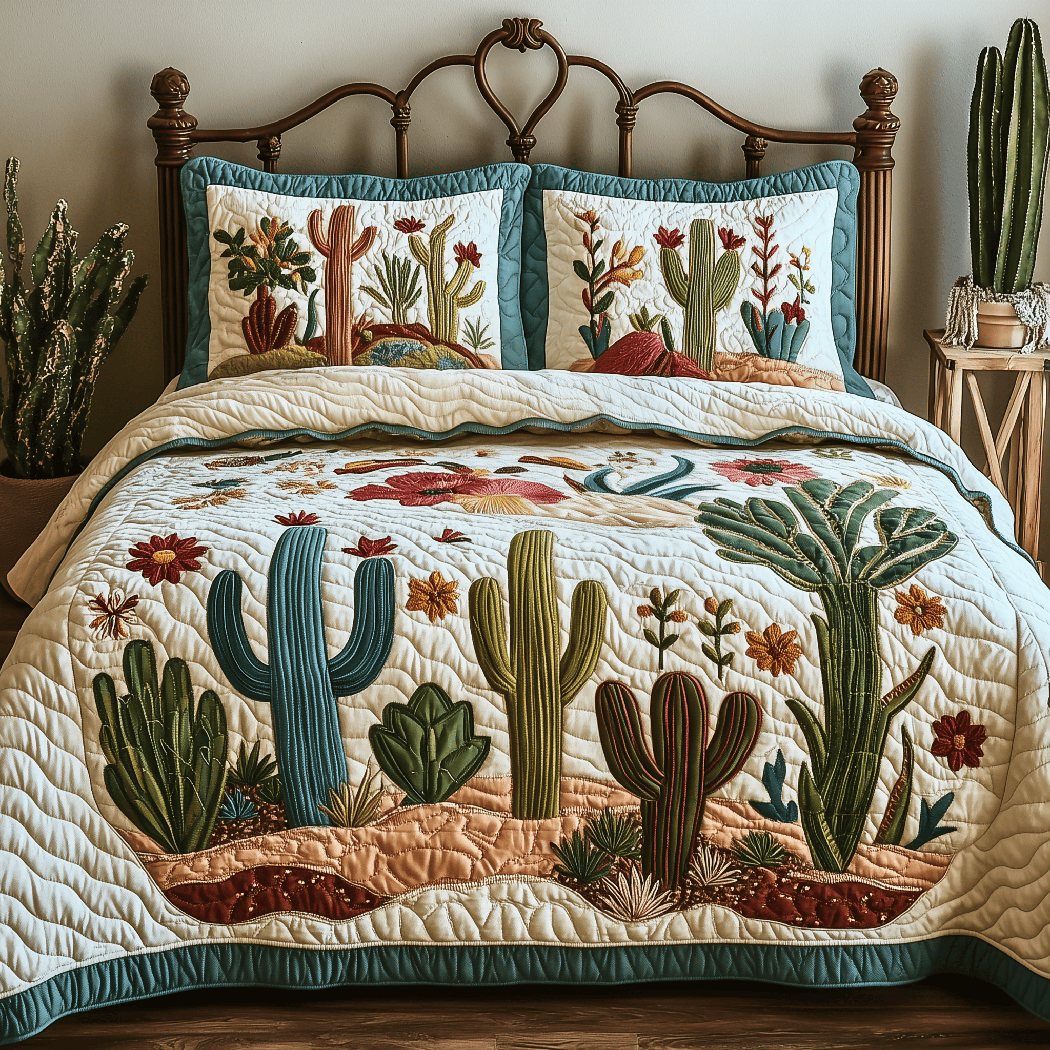 Cactus Festival Quilted Bedding Set Cactus Gifts For Her