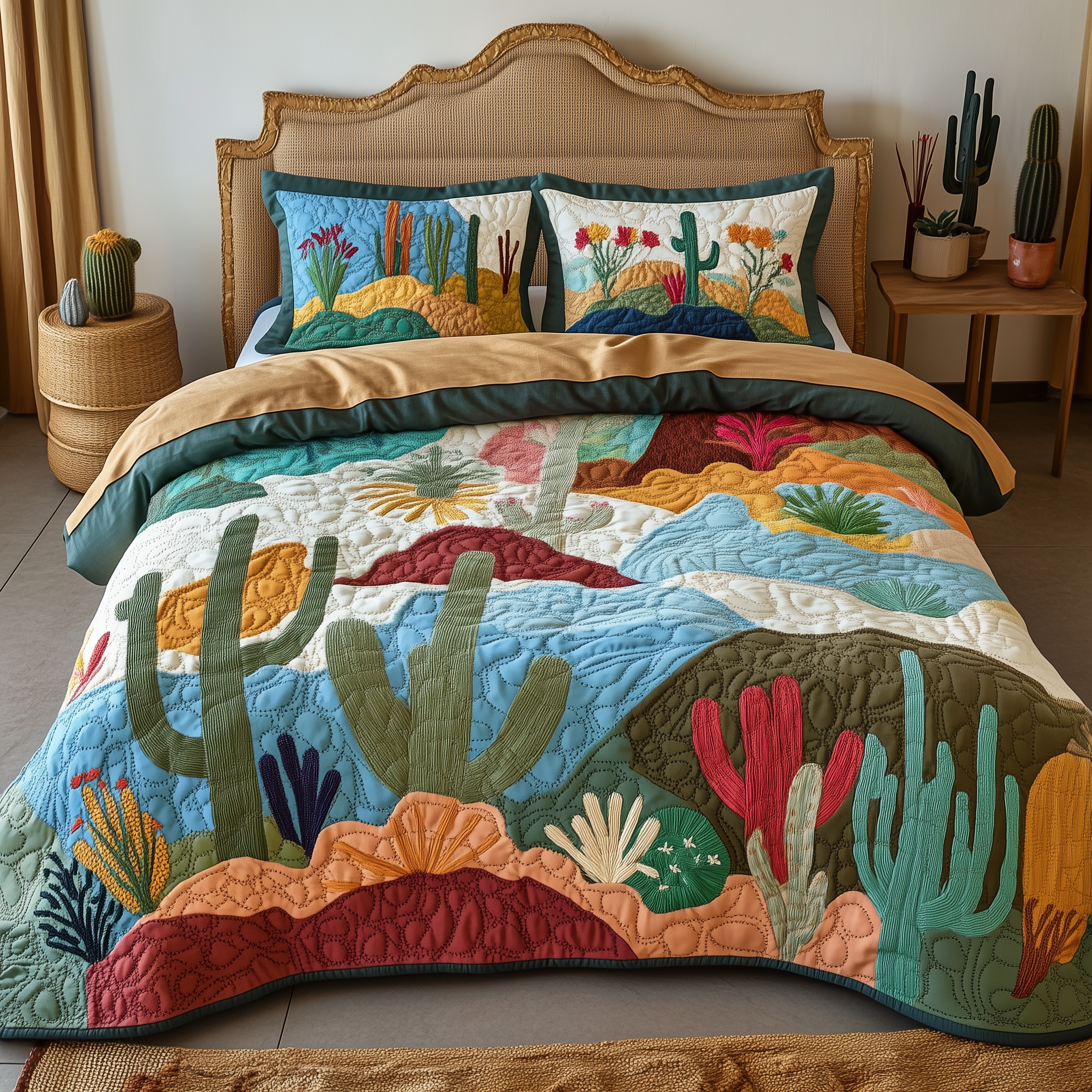 Cactus Festival Quilted Bedding Set Xmas Bedding Set Unique Christmas Gifts For Parents