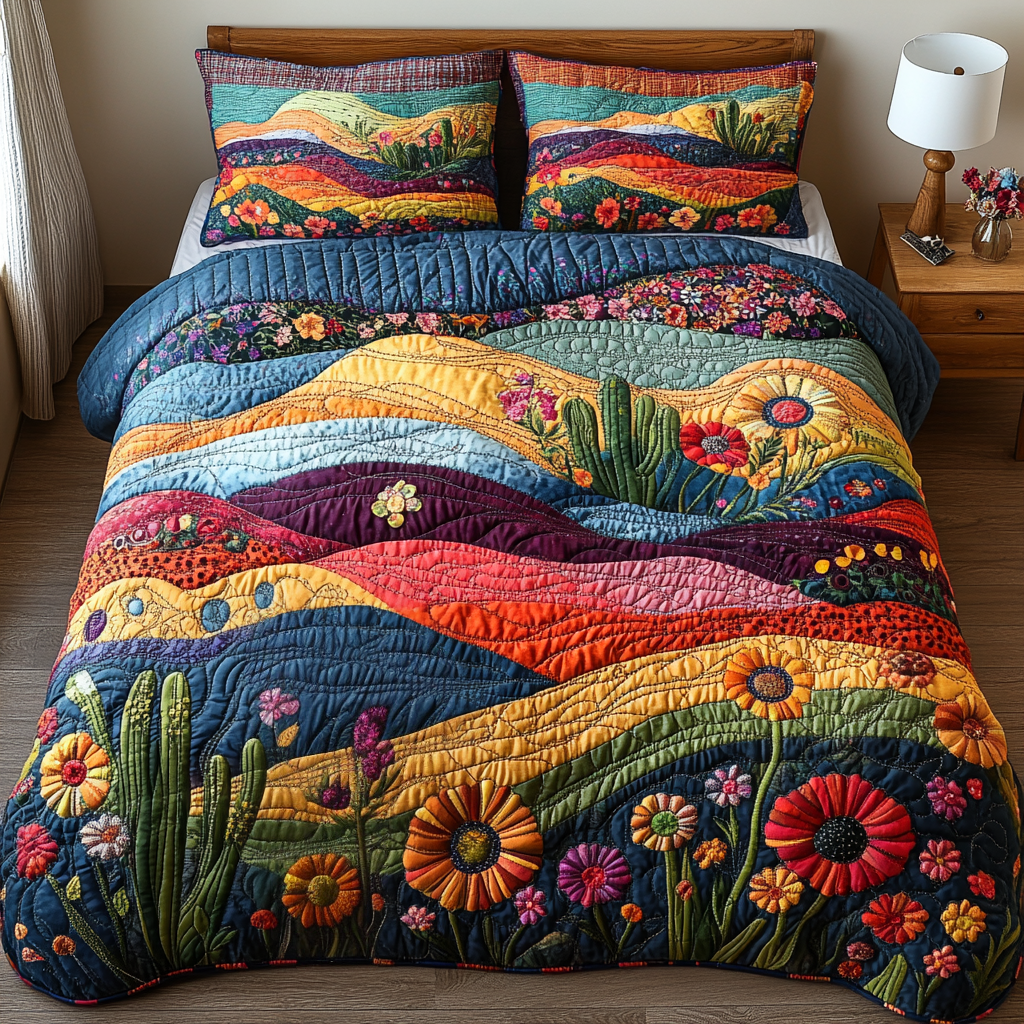 Cactus Field Quilted Bedding Set Cute Room Decor Cactus Gifts For Him