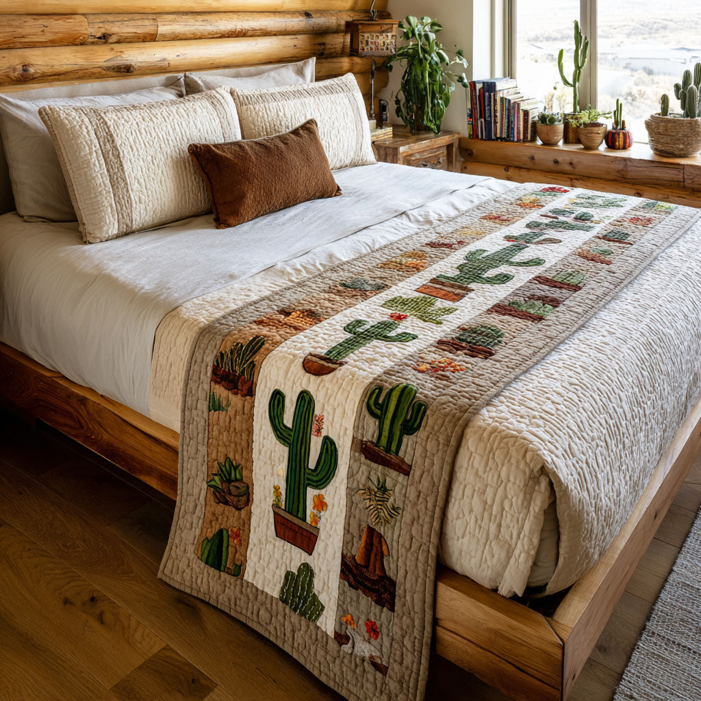 Cactus Garden Quilted Bed Runner Bed Decor Cactus Gifts For Her