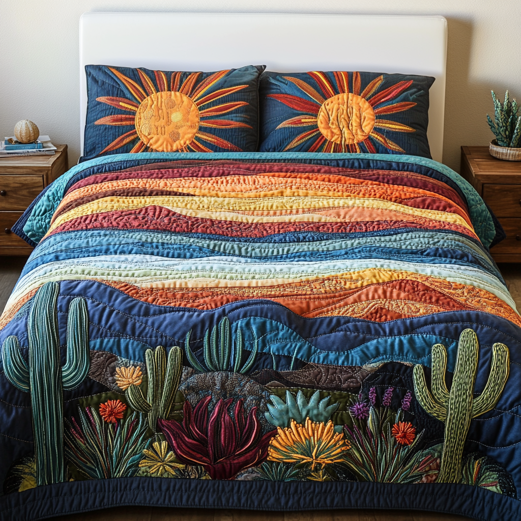 Cactus Garden Quilted Bedding Set Classic Bedding Set That Enhances Your Sleep Space