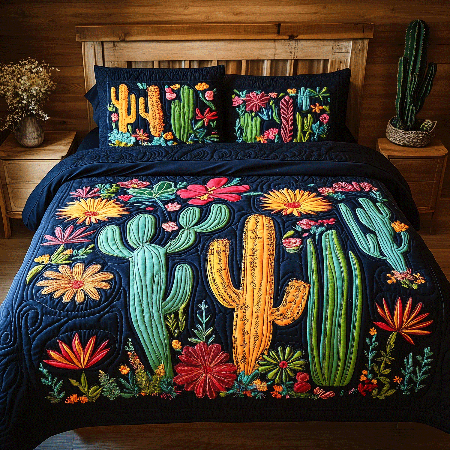 Cactus Garden Quilted Bedding Set Luxury Bedding Sets Special Birthday Gifts For Grandma