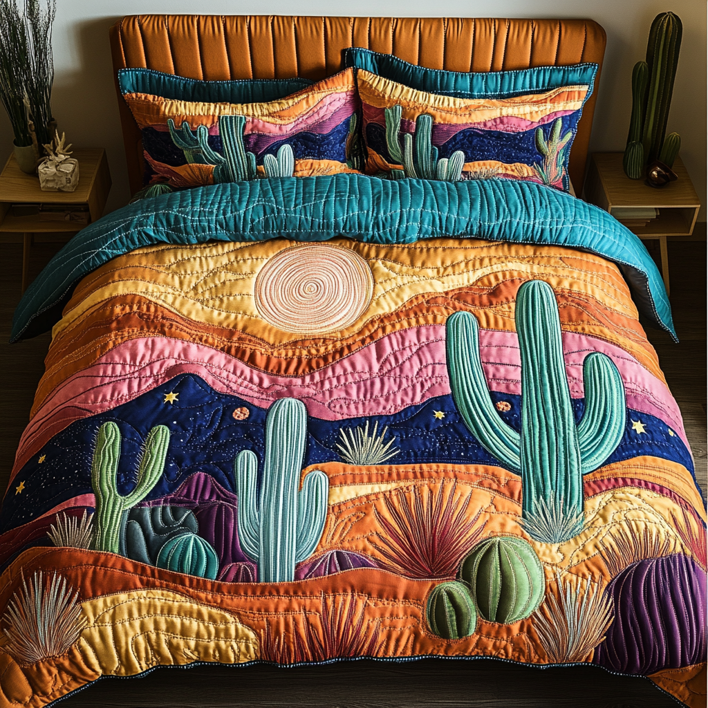 Cactus Garden Quilted Bedding Set Unique Bed Sheet Set Cactus For Birthday Gift
