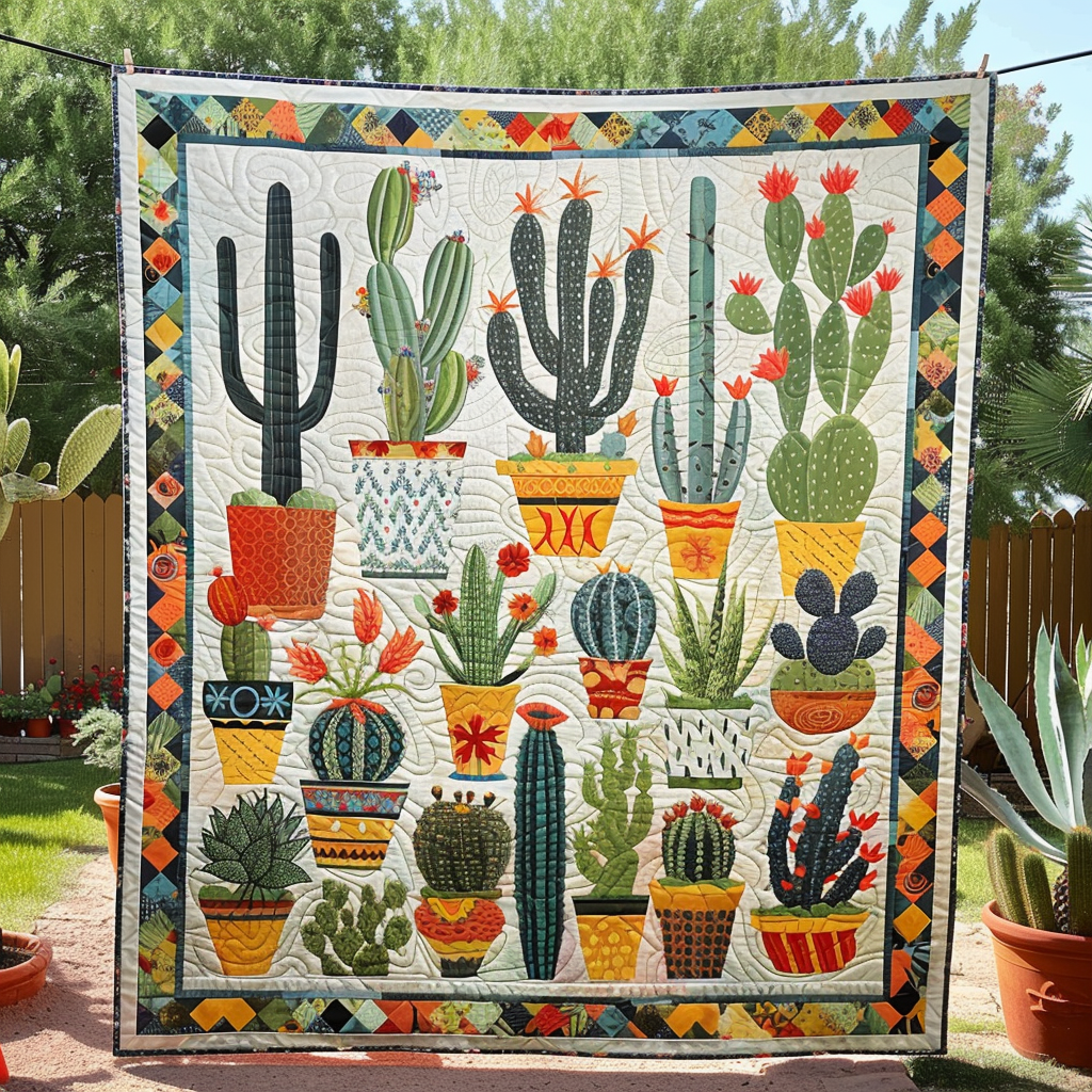 Cactus Garden Quilted Blanket Cute Blankets For Bed