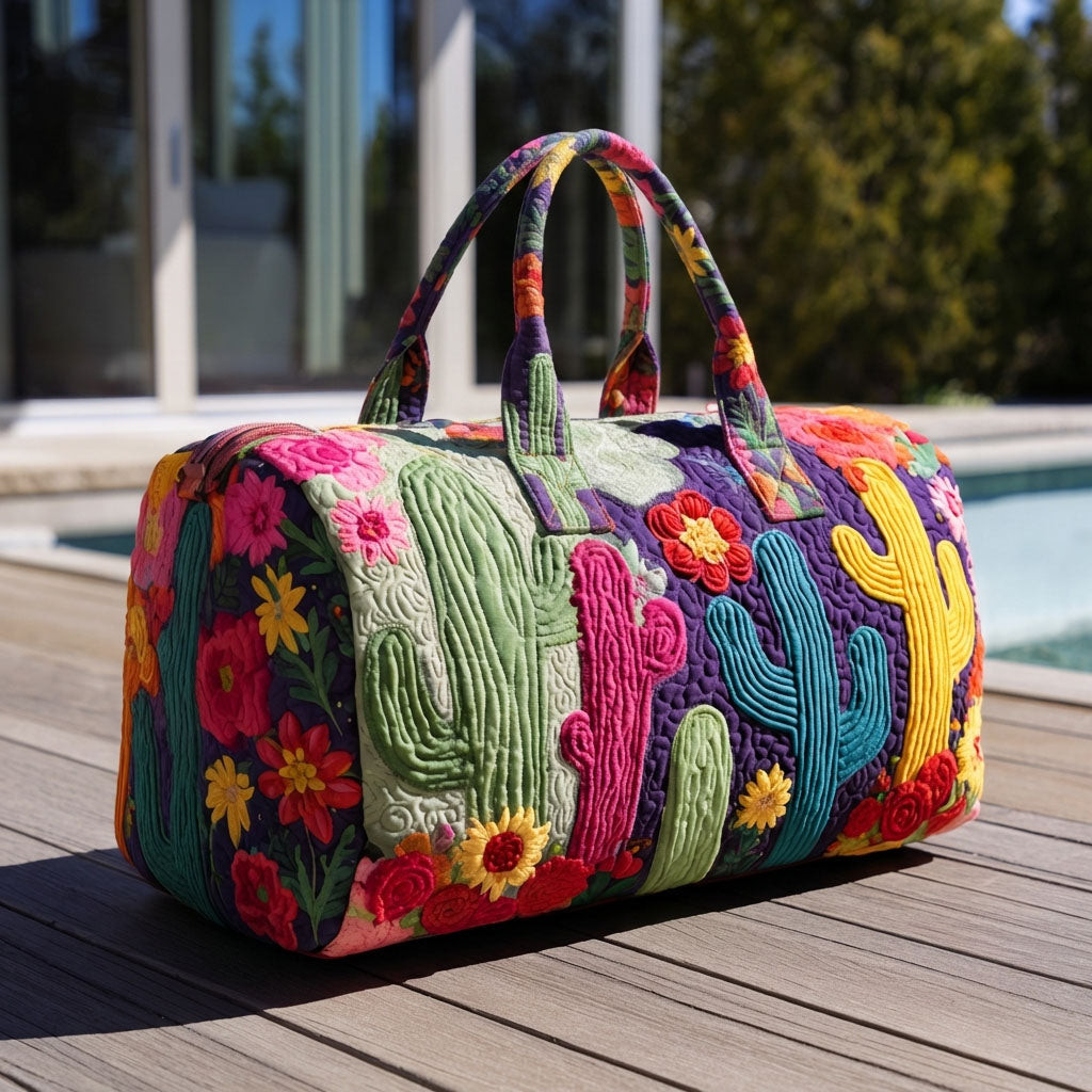 Cactus Garden Quilted Duffle Bag Desert Floral Travel Bag Best Gift For Cactus Lovers Camping Outdoor