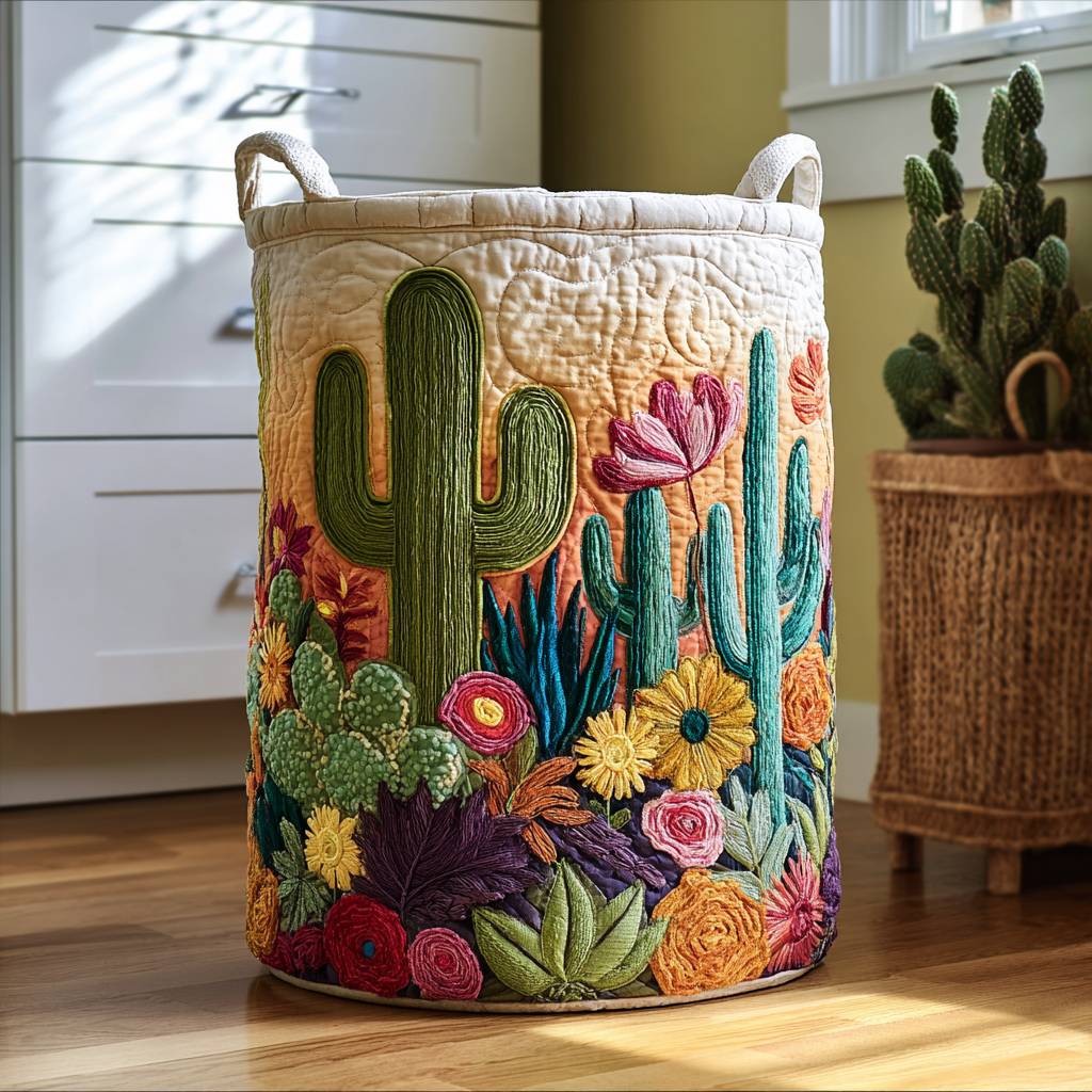 Cactus Garden Quilted Laundry Basket Perfect Quilted Laundry Basket Gift for Family and Friends