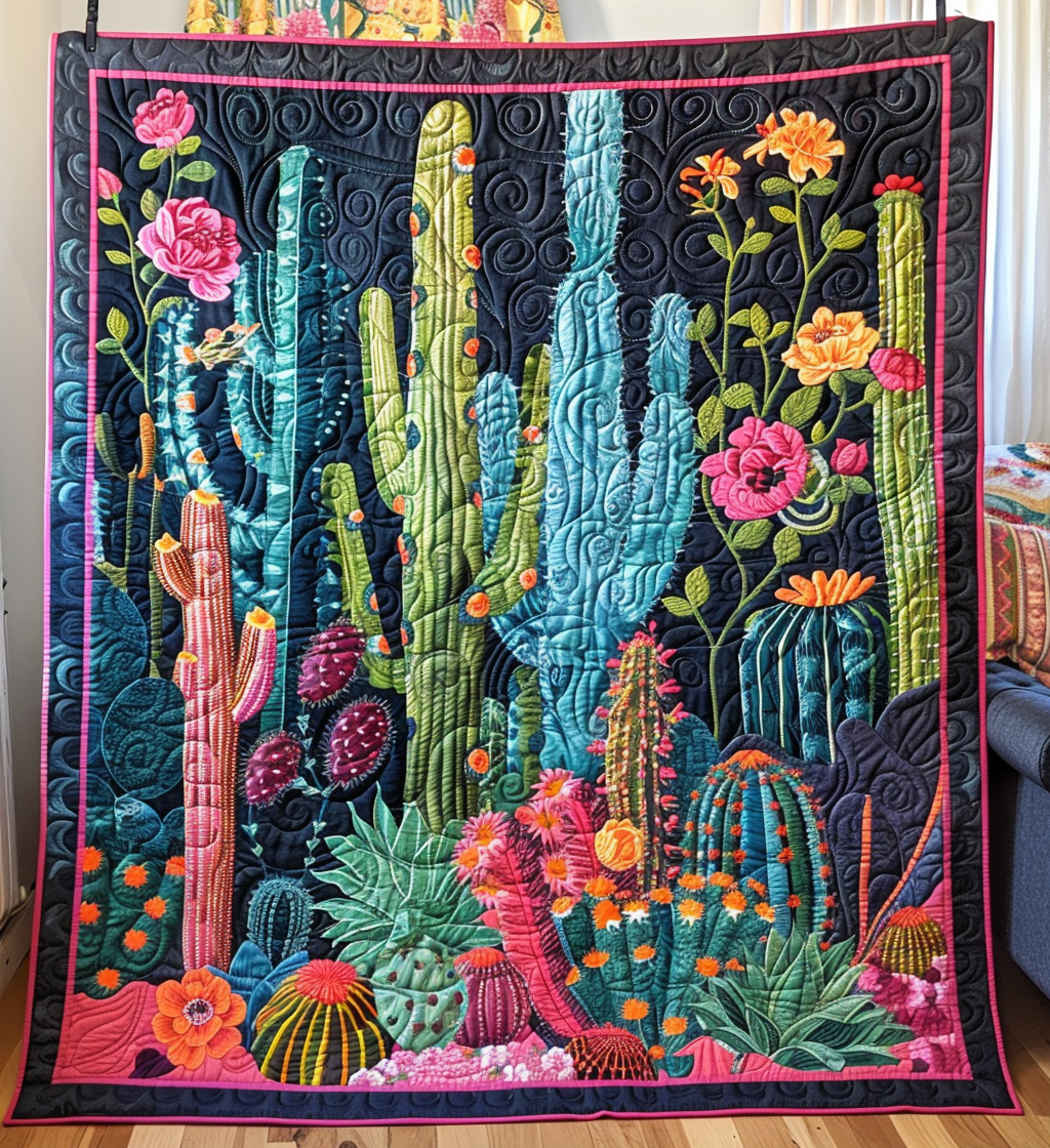 Cactus Garden Symphony Quilted Blanket Cute Christmas Blankets