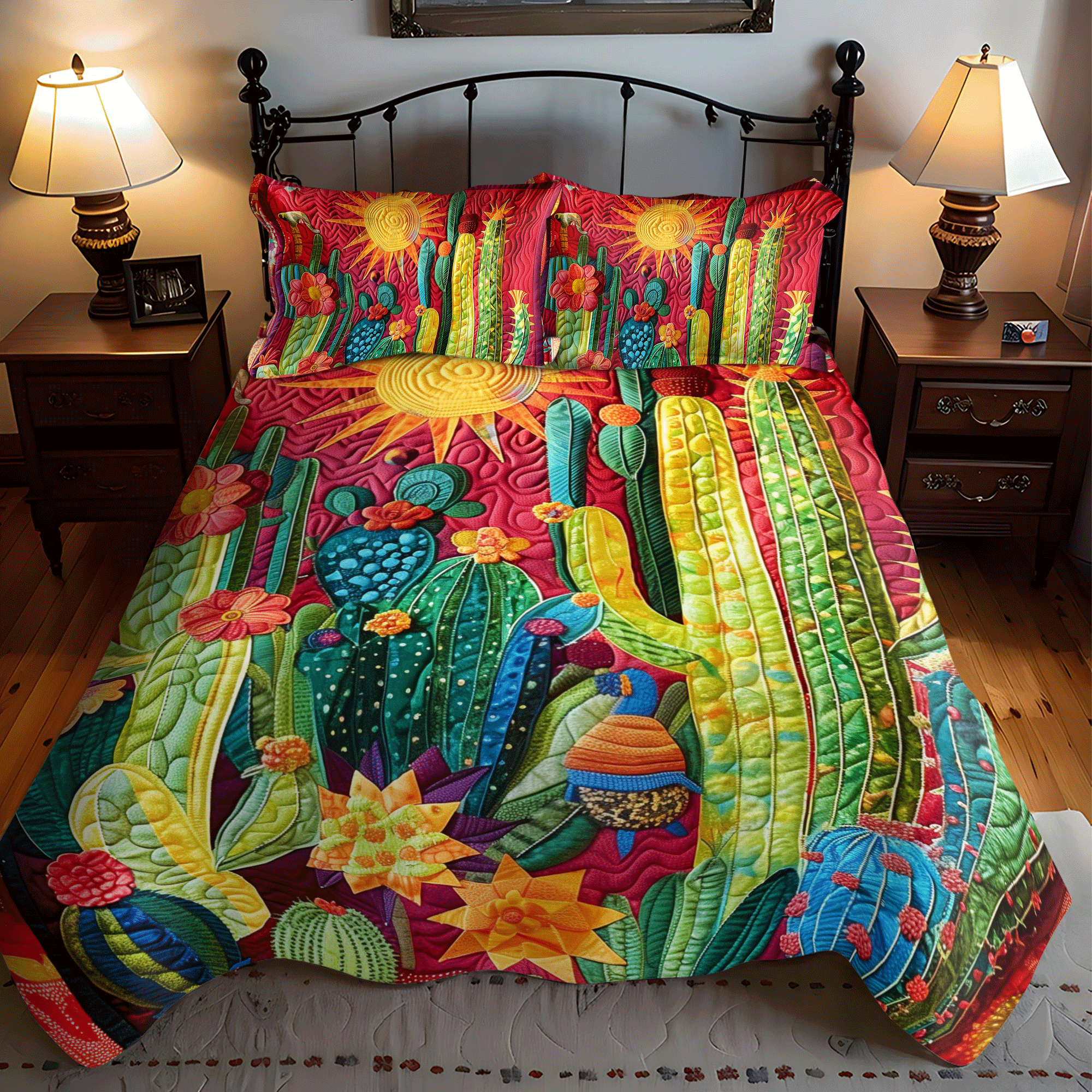 Cactus Garden Vista Quilted Bedding SetKing Size Duvet Cover Useful Gifts For Mom