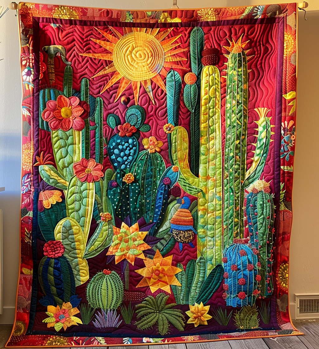 Cactus Garden Vista Quilted Blanket Cute Blankets For Bed