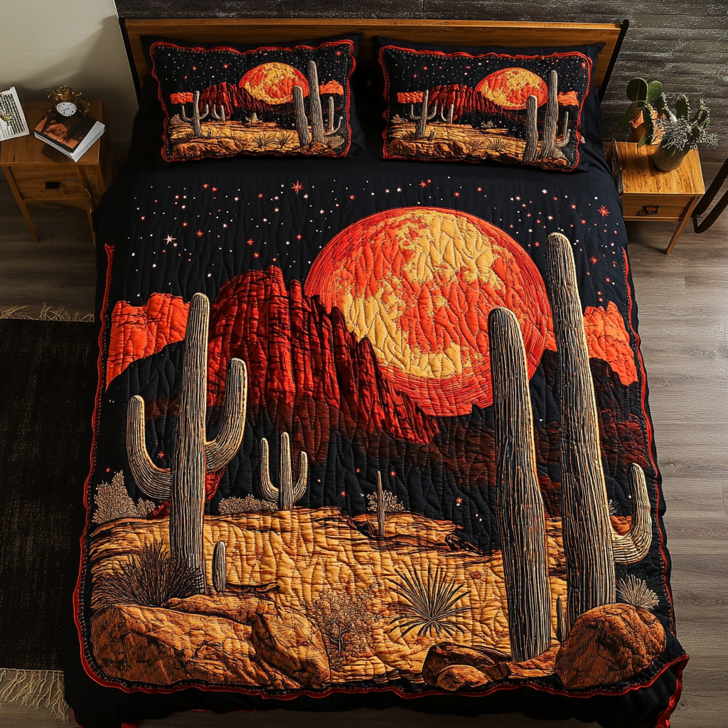 Cactus Glow Quilted Bedding Set Holiday Duvet Cover Set Awesome Gifts For Cactus Lovers