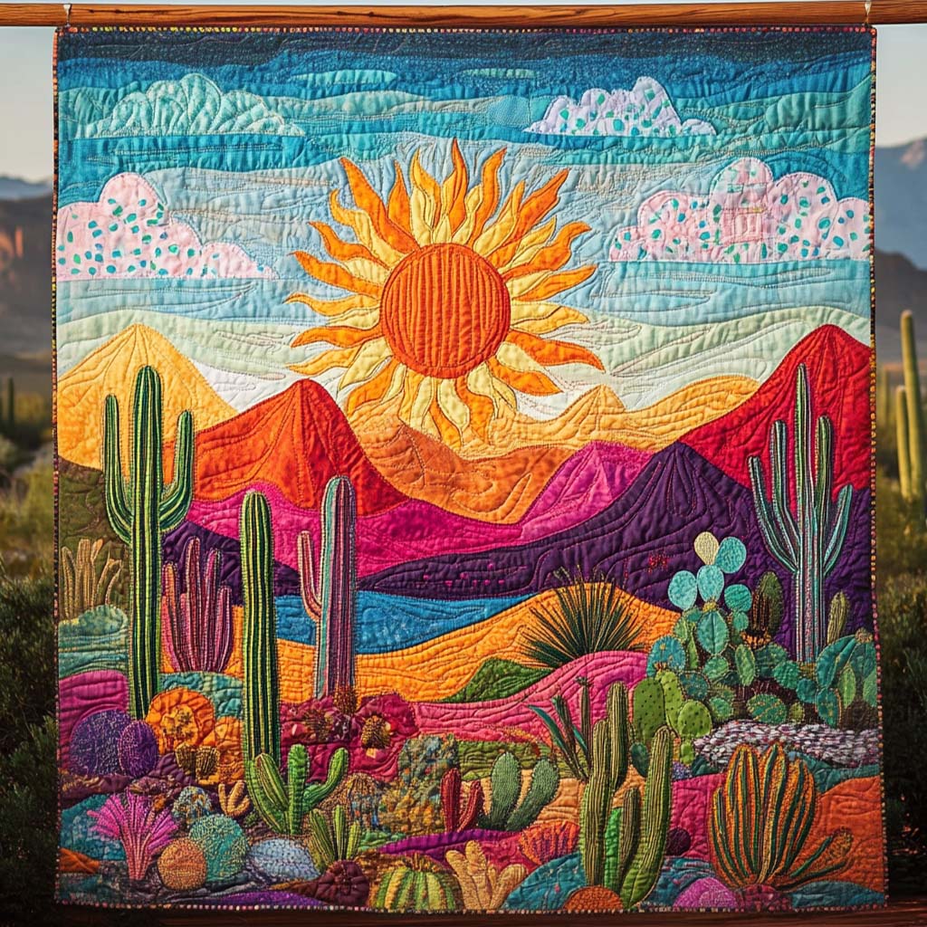 Cactus Glow Quilted Blanket Gift For Cactus Lover