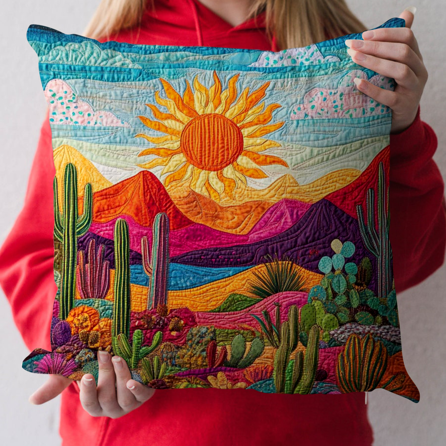 Cactus Glow Quilted Pillow Case Decorative Throw Pillow Covers Cactus Theme Gifts