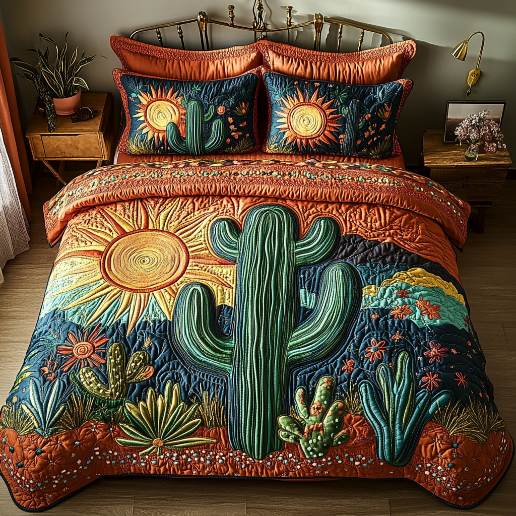 Cactus Grove Quilted Bedding Set Bed Decor Cactus Theme Gifts