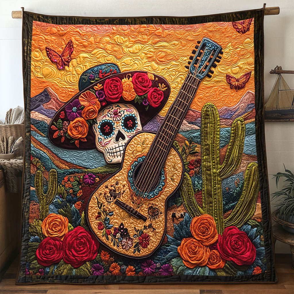 Cactus Guitar Quilt Blanket Best Throw Blanket Christmas Presents For Guitarists