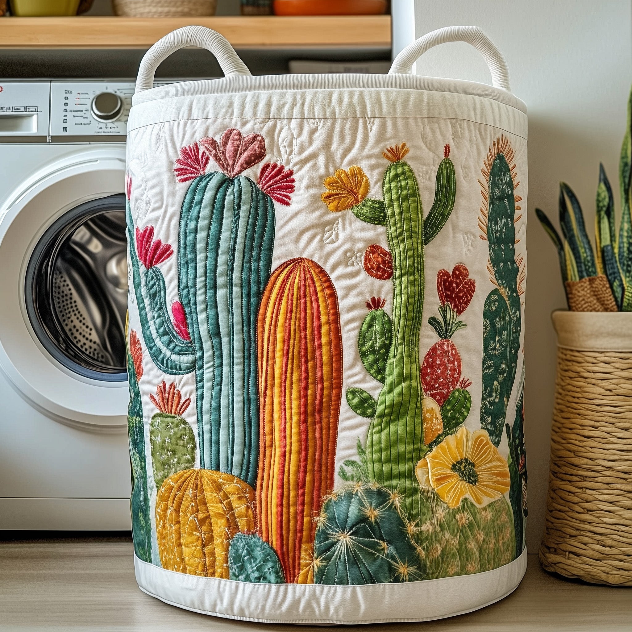 Cactus Haven Quilted Laundry Basket Beautiful Presents For Cactus Collectors