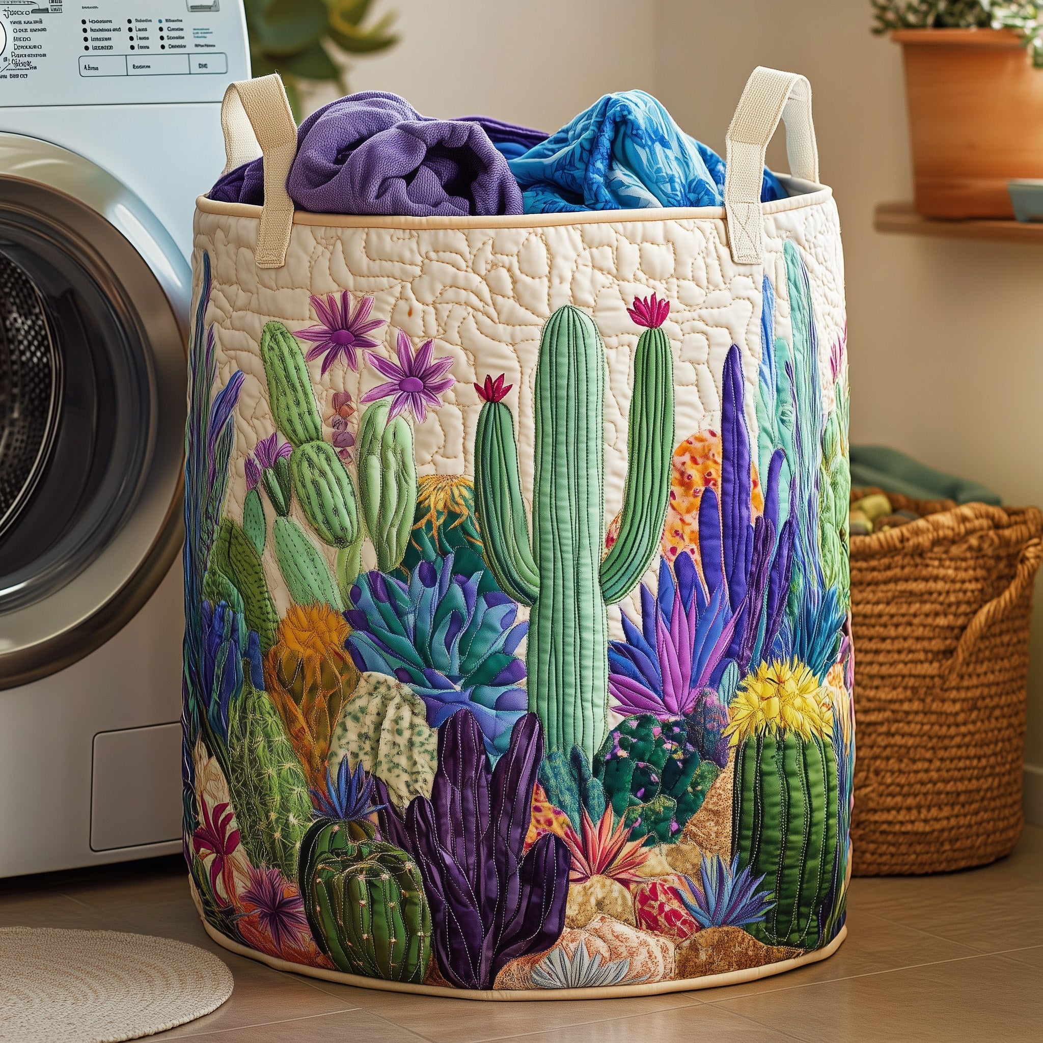 Cactus Heaven Quilted Laundry Basket Best Unique Present For Her
