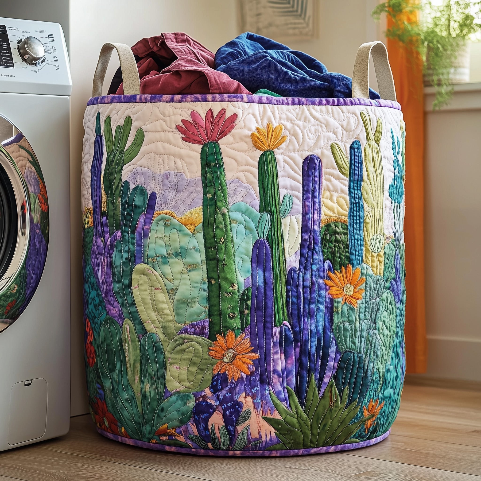 Cactus Heaven Quilted Laundry Basket Christmas Cactus Gift