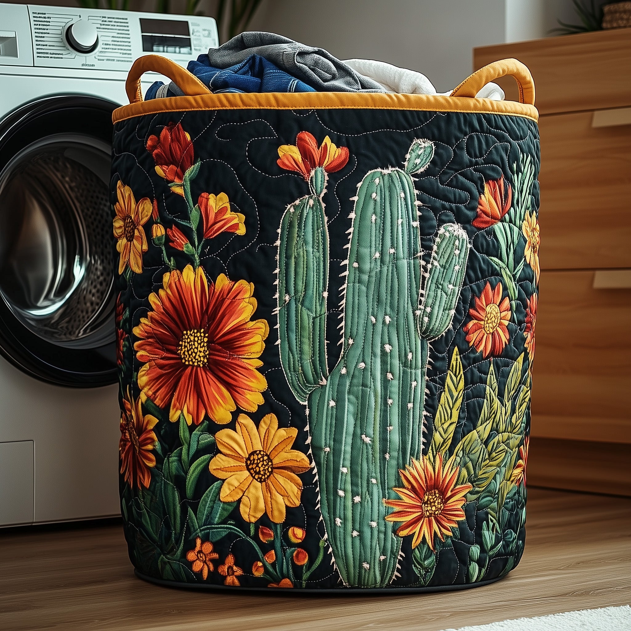Cactus Heaven Quilted Laundry Basket Eye Catching Present For Mom