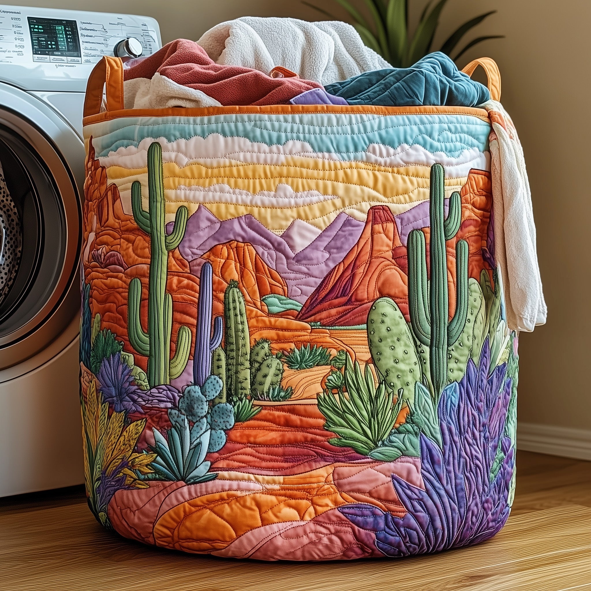Cactus Heaven Quilted Laundry Basket Perfect Cactus Present For Cactus Enthusiasts
