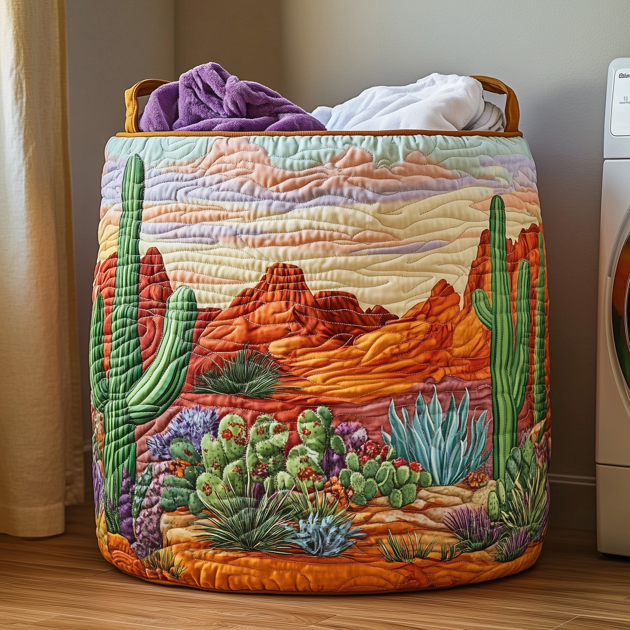 Cactus Heaven Quilted Laundry Basket Pretty Cactus Land Present For Cactus Enthusiasts