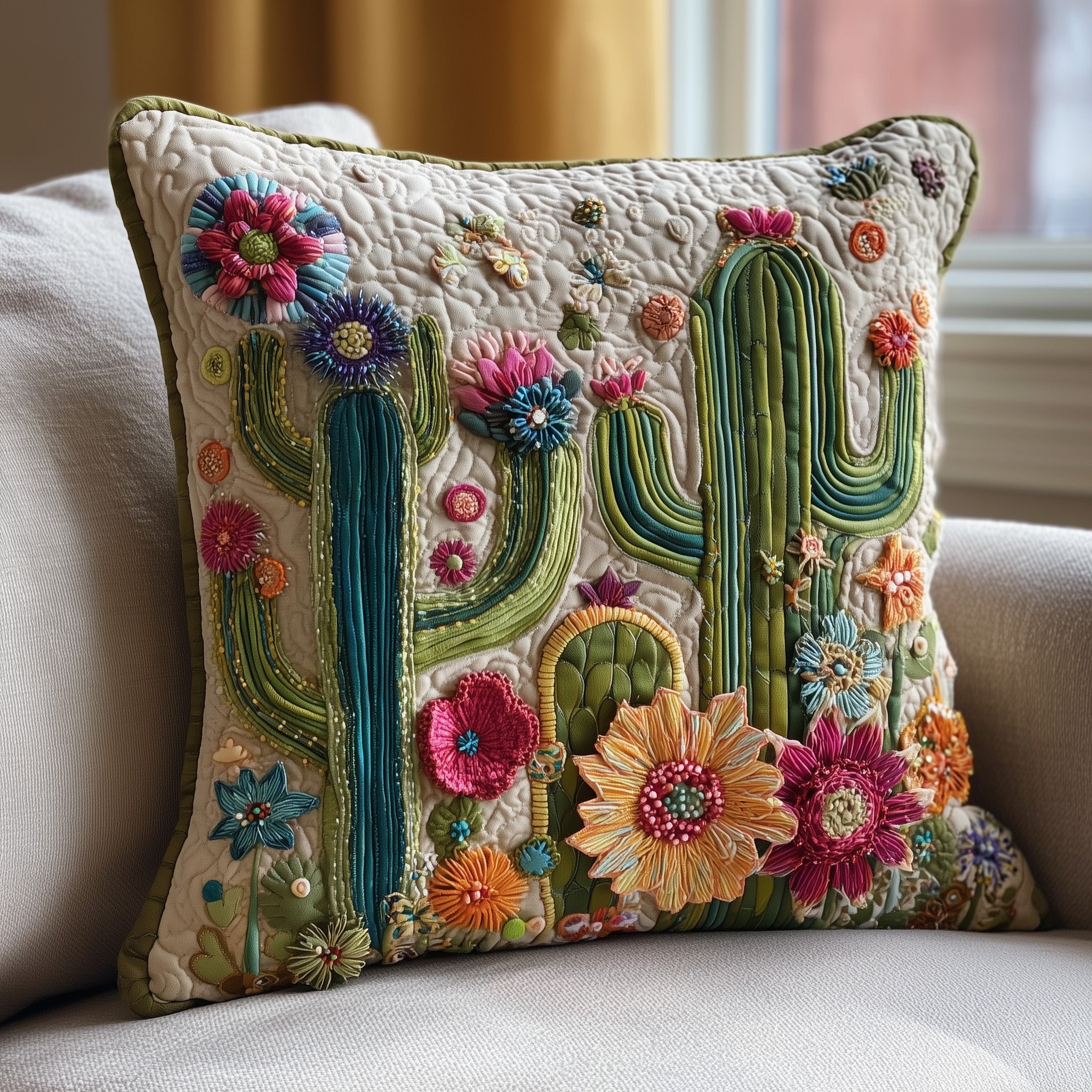 Cactus Heaven Quilted Pillow Case Gift For Boyfriend