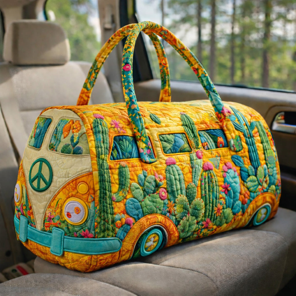 Cactus Hippie Van Quilted Duffle Bag Yellow Desert Bloom Boho Best Gift For Her
