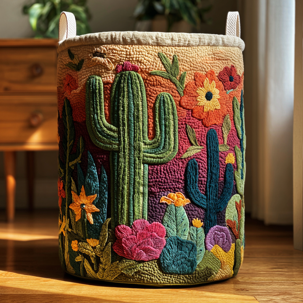 Cactus Horizon Quilted Laundry Basket Elegant Home Gift Idea with Quilted Laundry Hamper