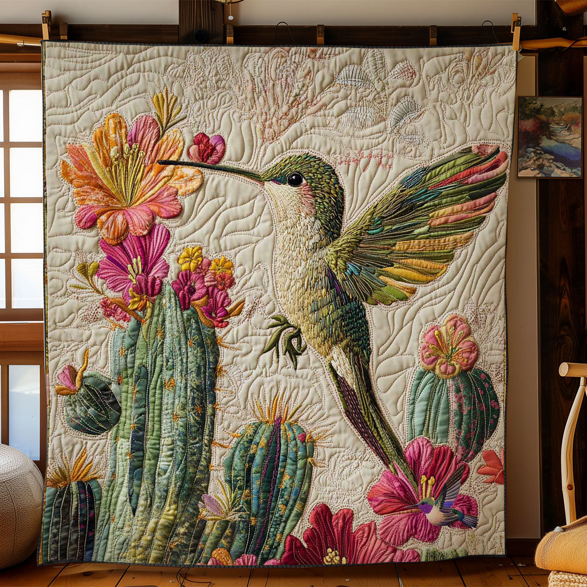 Cactus Hummingbird Holiday Christmas Quilt Blanket Family Xmas Presents