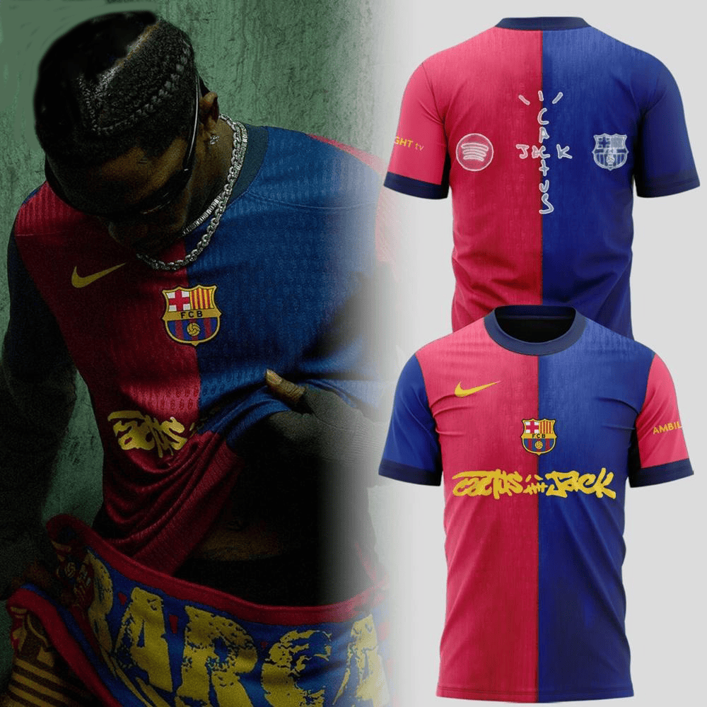 Cactus Jack Collab FC Barcelona Uniform Limited Edition T-Shirt Presents For Football Lovers