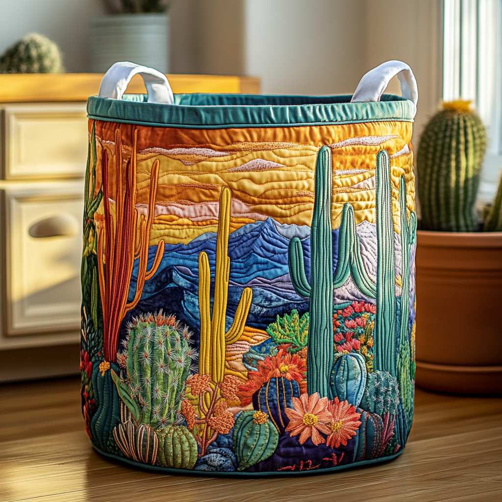 Cactus Journey Quilted Laundry Basket Gift Idea For Busy Families