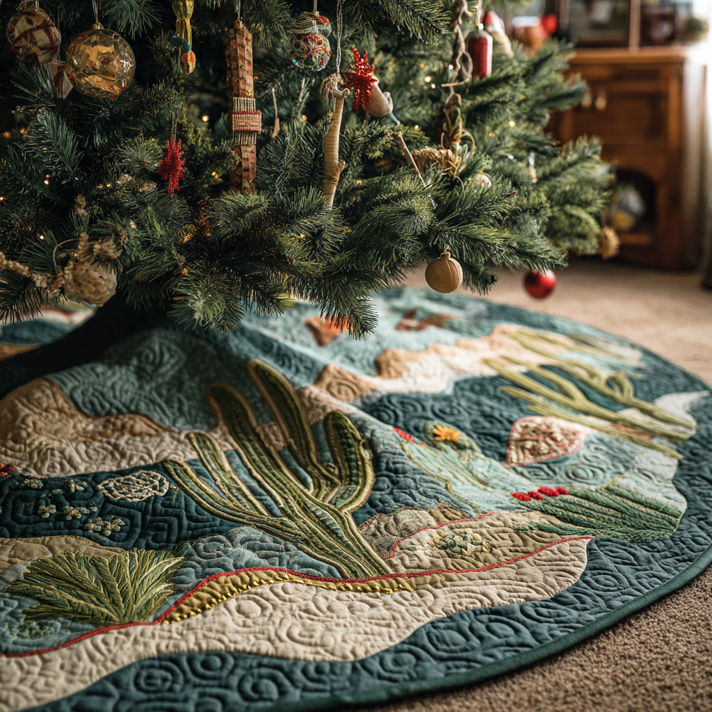 Cactus Landscape Sea Quilted Christmas Tree Skirt Xmas Tree Decor Top Christmas Gifts 2025