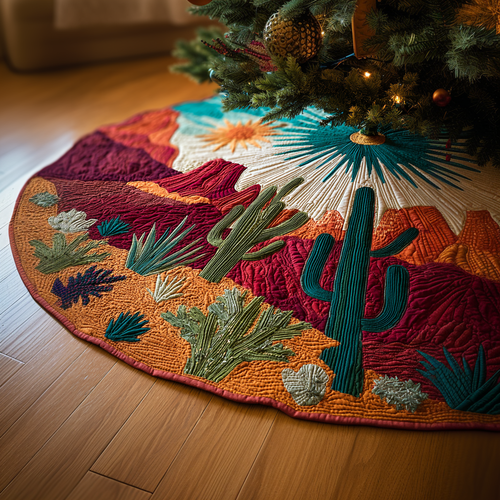Cactus Light Christmas Quilted Tree Skirt Christmas Tree Decor Cactus Lover Xmas Presents