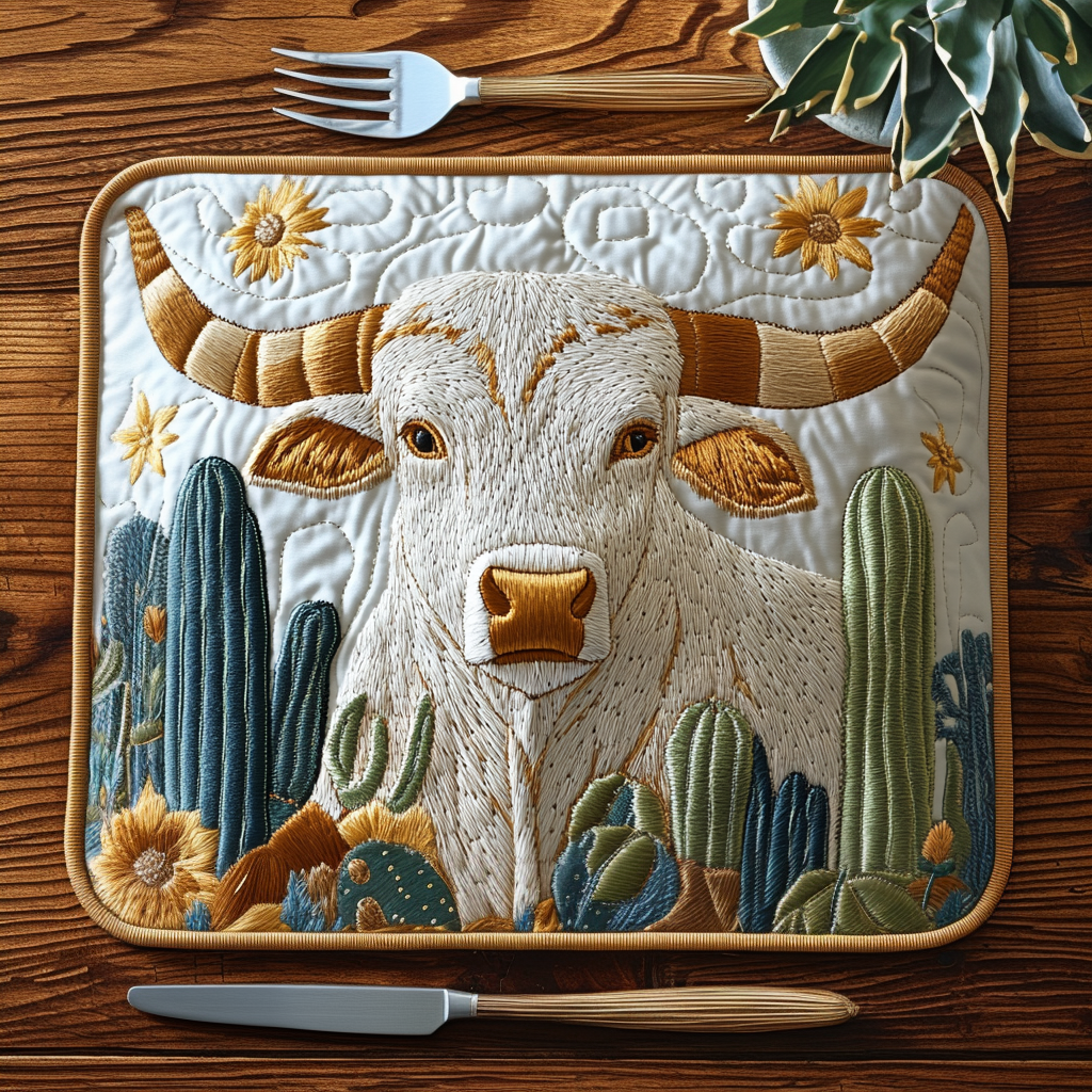 Cactus Longhorn Quilted Place Mat Dining Room Decor Cat Gifts For Xmas