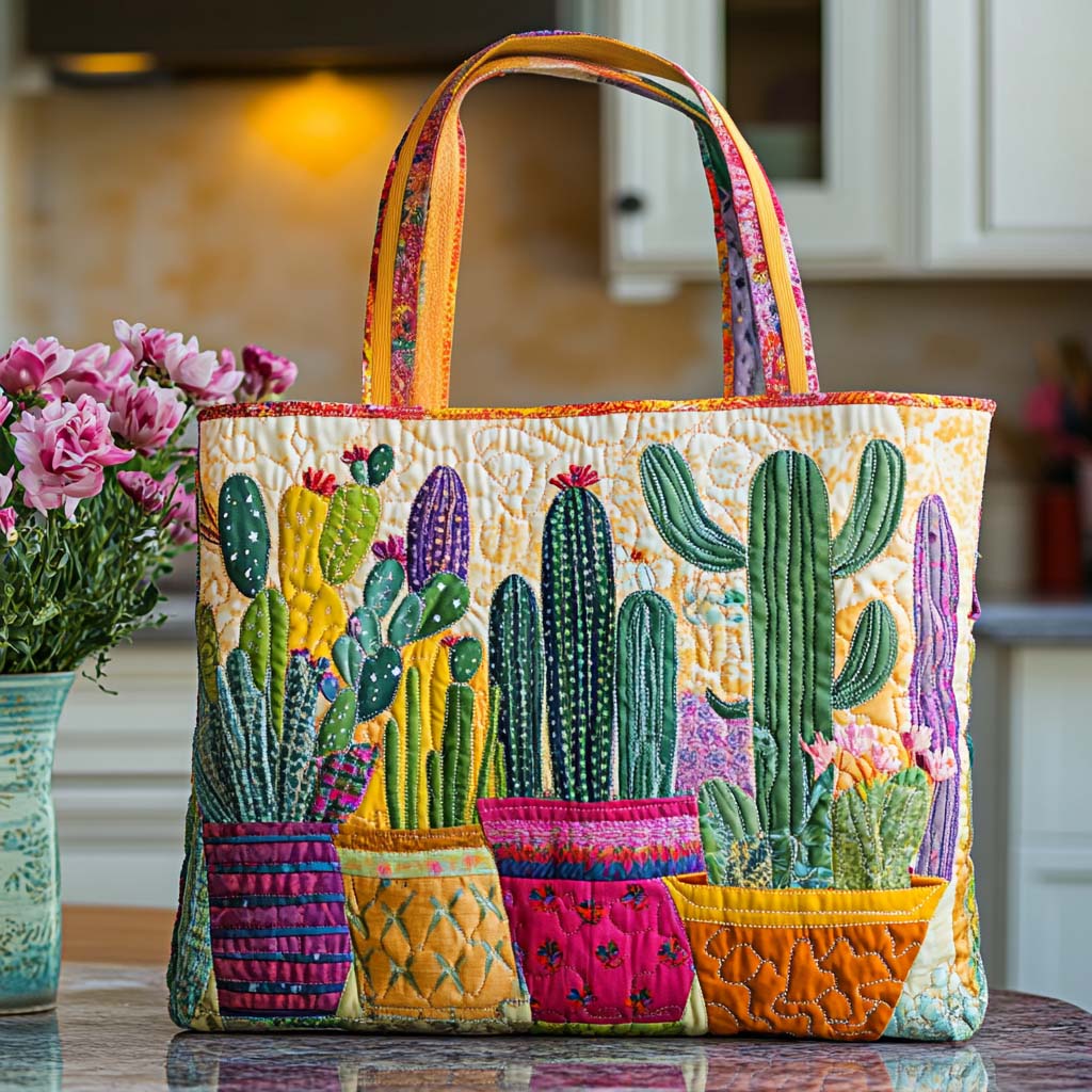 Cactus Love Touch Quilted Tote Bag Cactus Themed Gifts