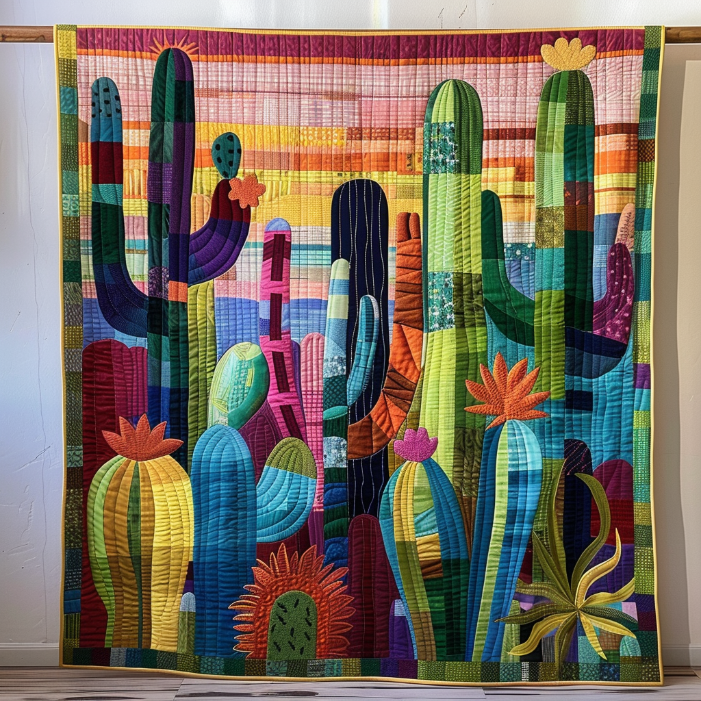 Cactus Melody Quilted Blanket Cute Blankets For Adults